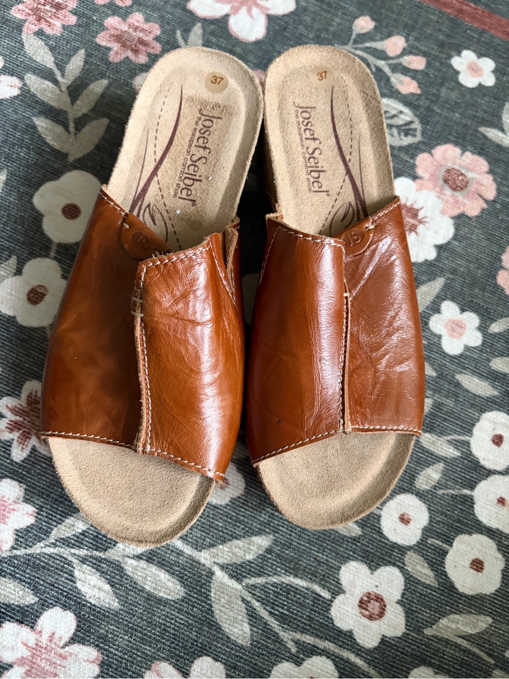 Josef Seibel Women's Chestnut Leather Slide Mules